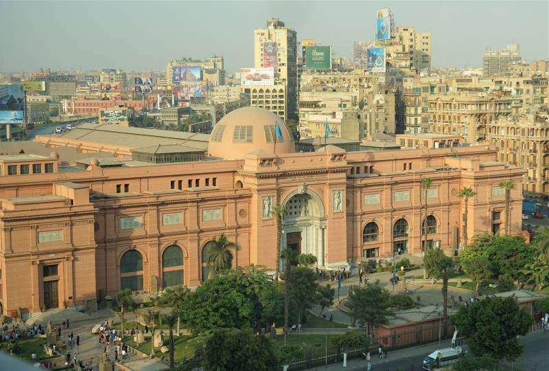 Egyptian Museum, on the edge of Tahrir Square, as seen from our hotel room.