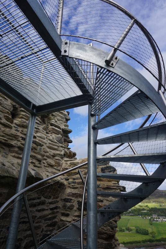 Modern steps built up the outside of the castle.